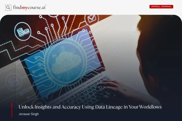 Person using a laptop to visualize and track data, highlighting data lineage across systems — Findmycourse.ai