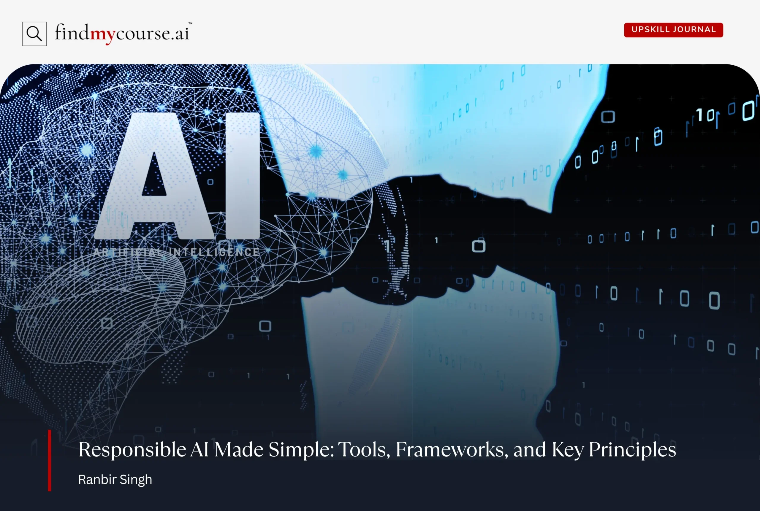 Concept of AI shaking hands with human denoting responsible AI building — Findmycourse.ai