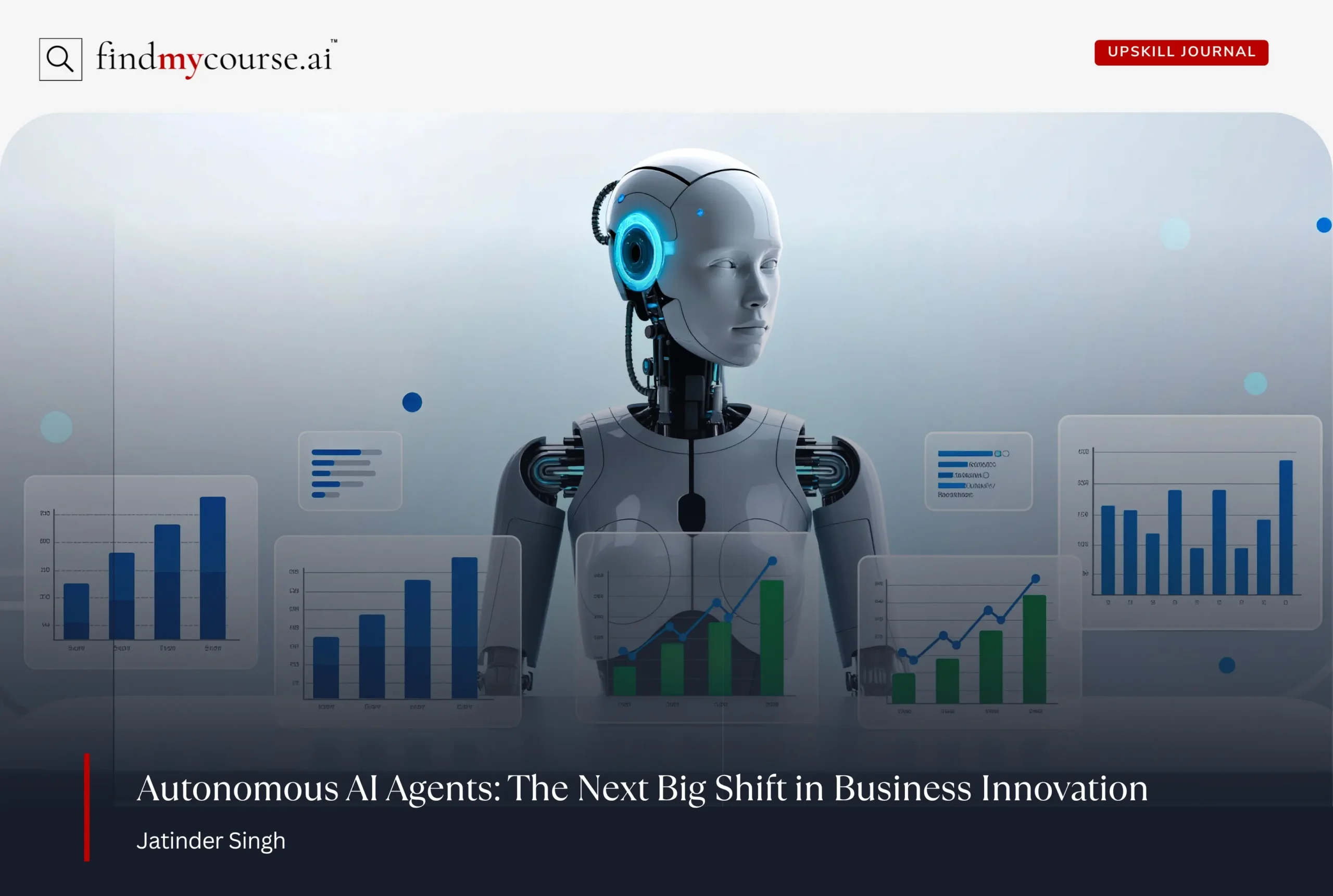AI Assistant analyzing data graphs representing autonomous AI Agents in business — Findmycourse.ai