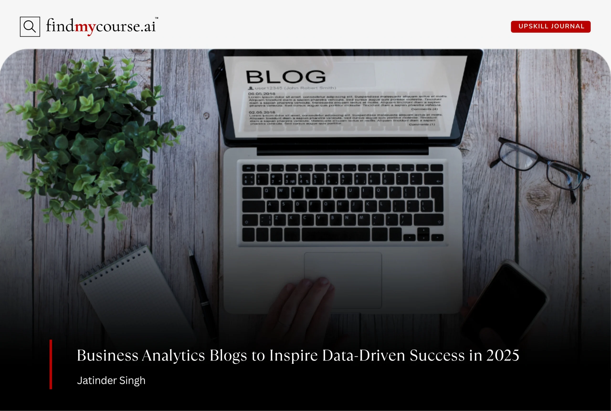 A person reading a blog on laptop highlighting top business analytics blogs — Findmycourse.ai