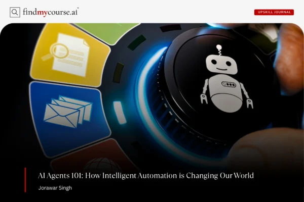 Robotic process and task automation system representing role of AI agents at work — Findmycourse.ai
