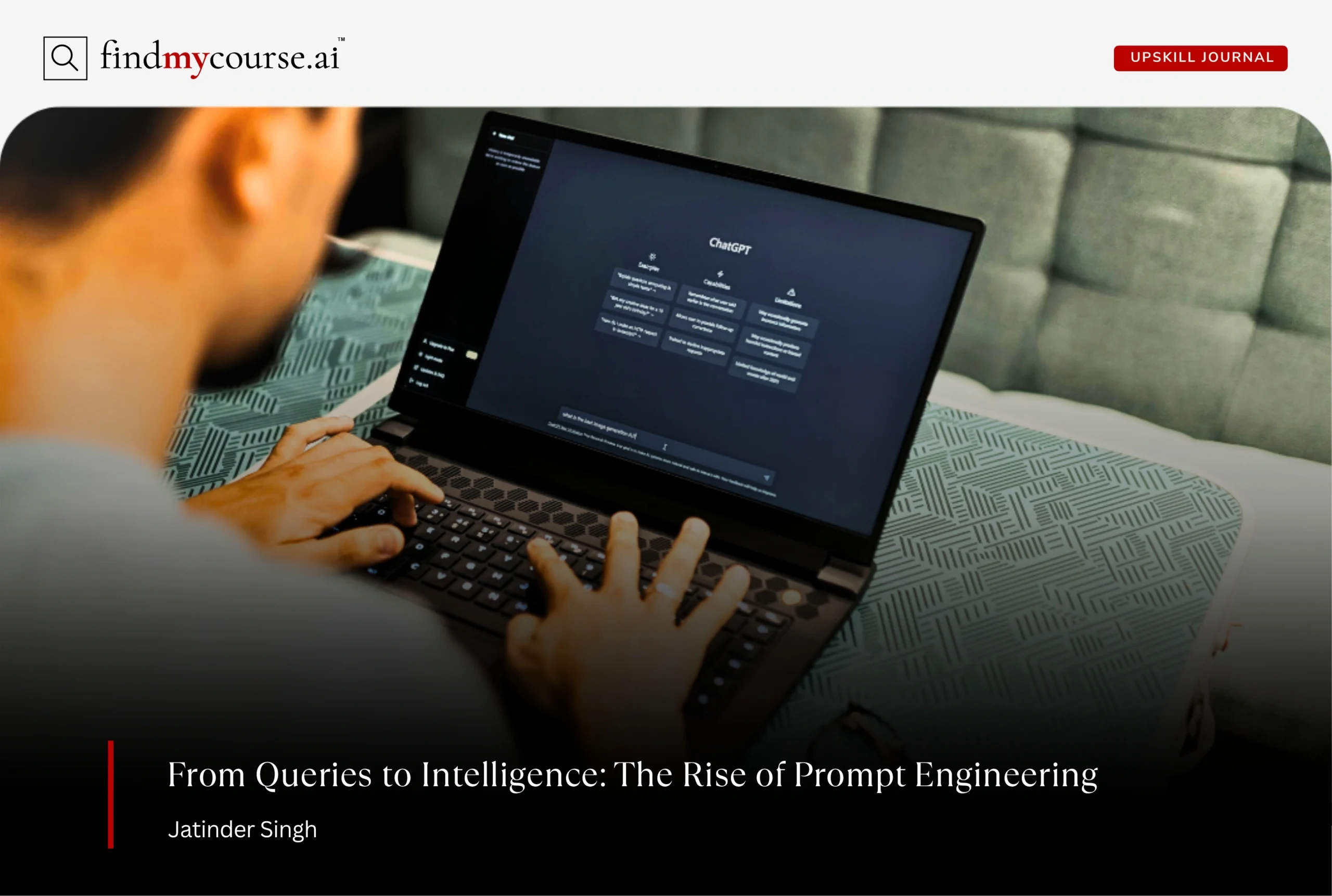 Man using an AI assistant on laptop representing prompt engineering — Findmycourse.ai