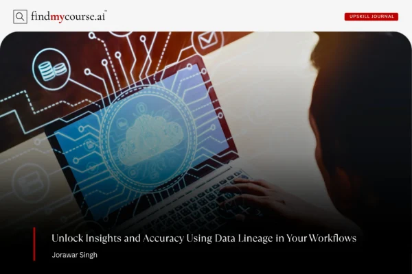 Person using a laptop to visualize and track data, highlighting data lineage across systems — Findmycourse.ai