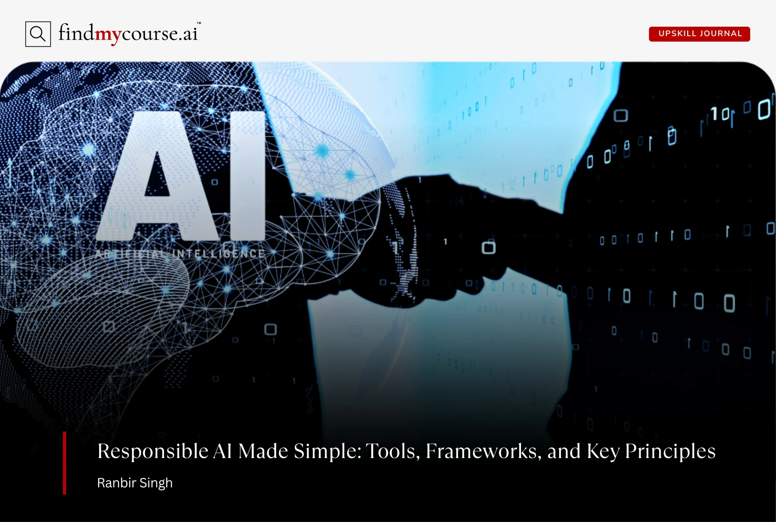 Concept of AI shaking hands with human denoting responsible AI building — Findmycourse.ai