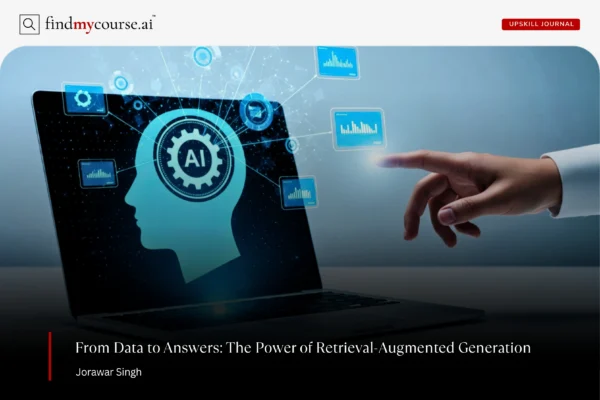 Man using AI agent on laptop representing retrieval-augmented generation — Findmycourse.ai