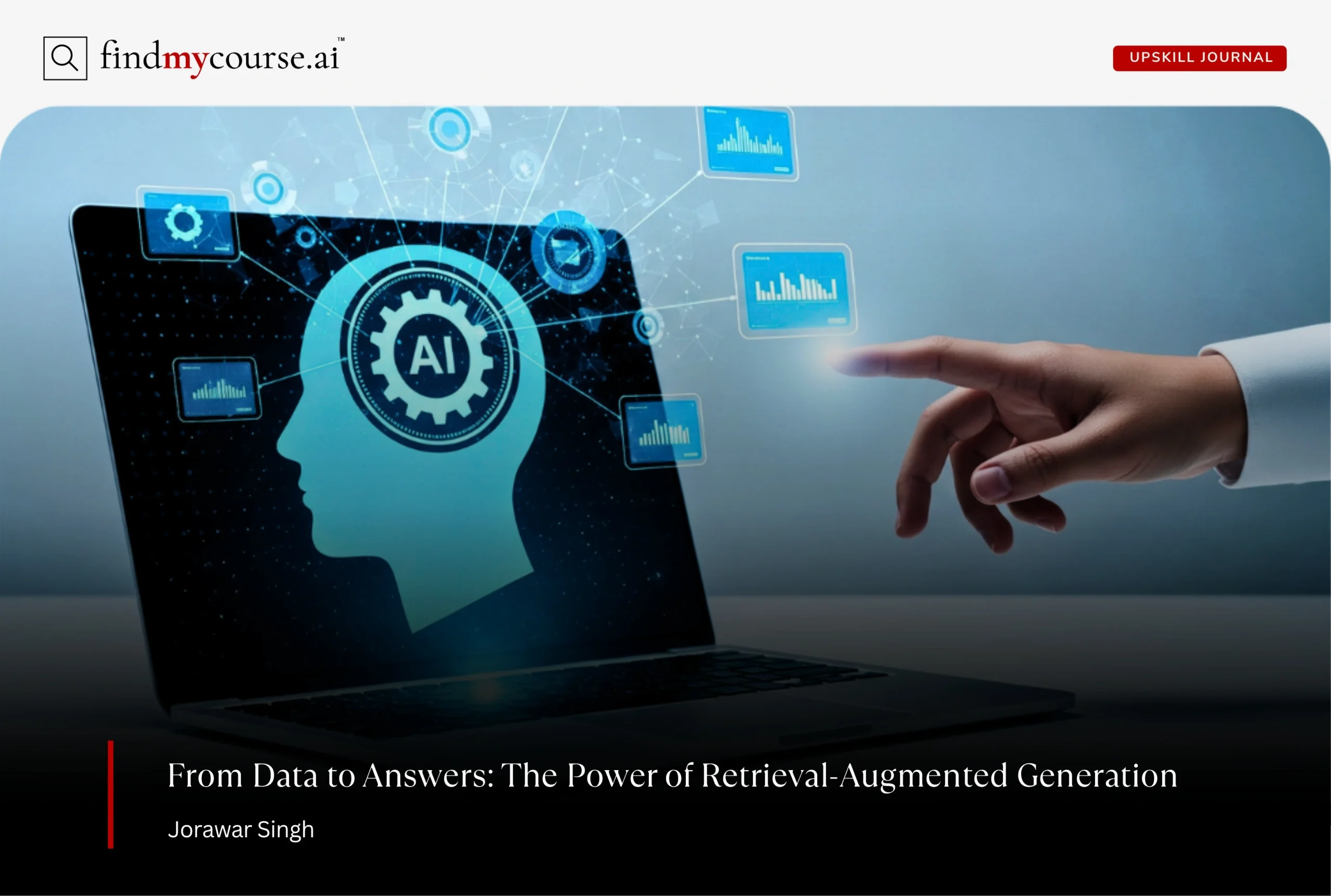 Man using AI agent on laptop representing retrieval-augmented generation — Findmycourse.ai