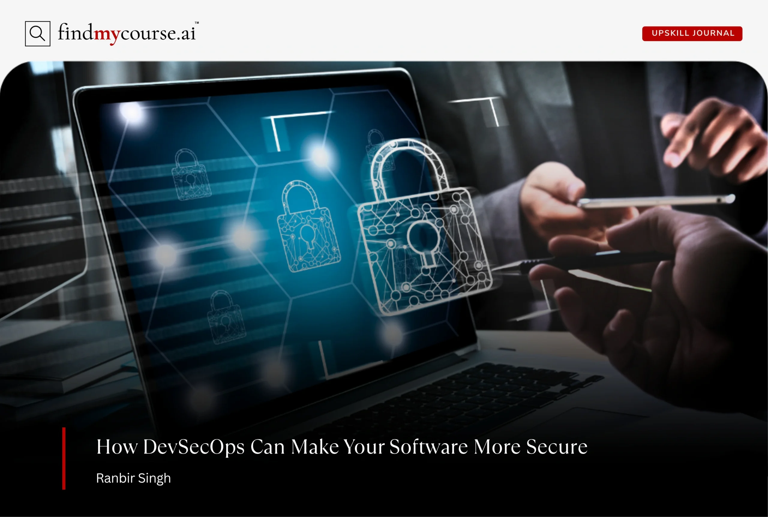 Digital illustration of secure software on laptop denoting DevSecOps guide — Findmycourse.ai