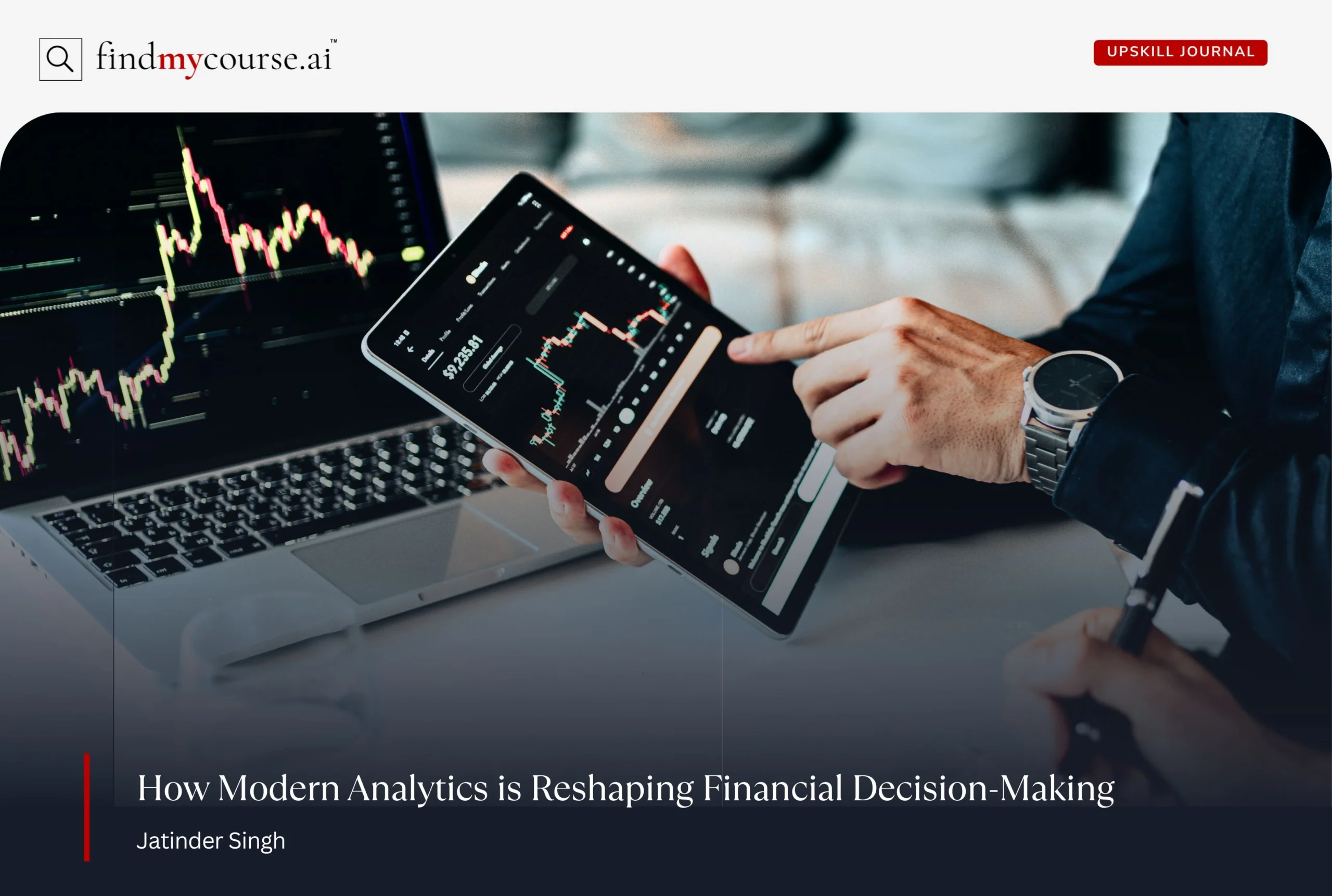 Person discussing business data on screens denoting financial analytics — Findmycourse.ai