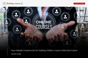Person showing various courses in hands denoting online course selection guide — Findmycourse.ai