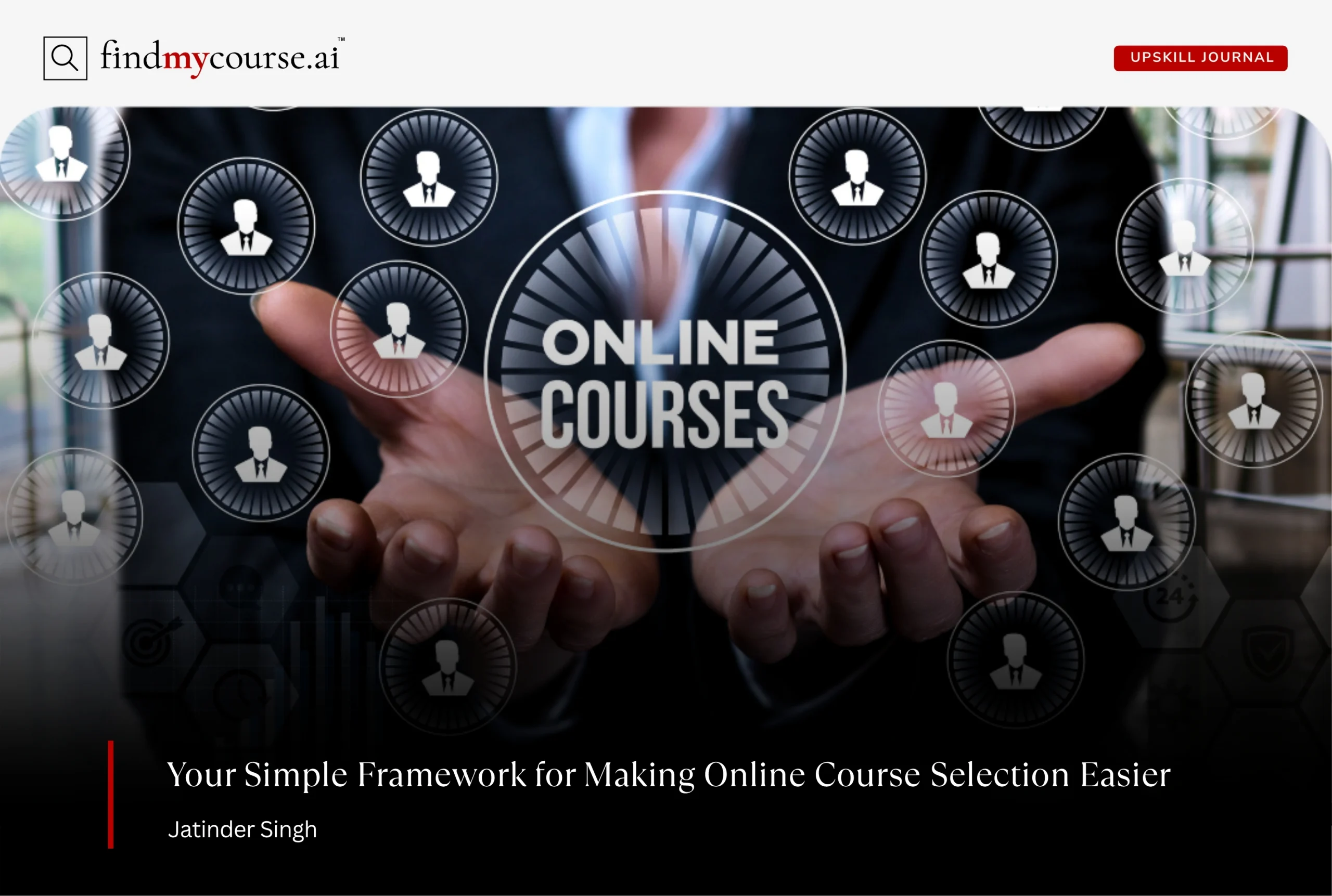 Person showing various courses in hands denoting online course selection guide — Findmycourse.ai