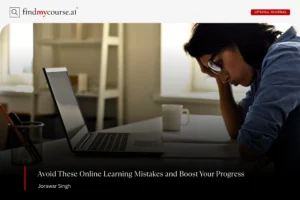 Stressed young woman in front of laptop denoting mistakes in online learning — Findmycourse.ai