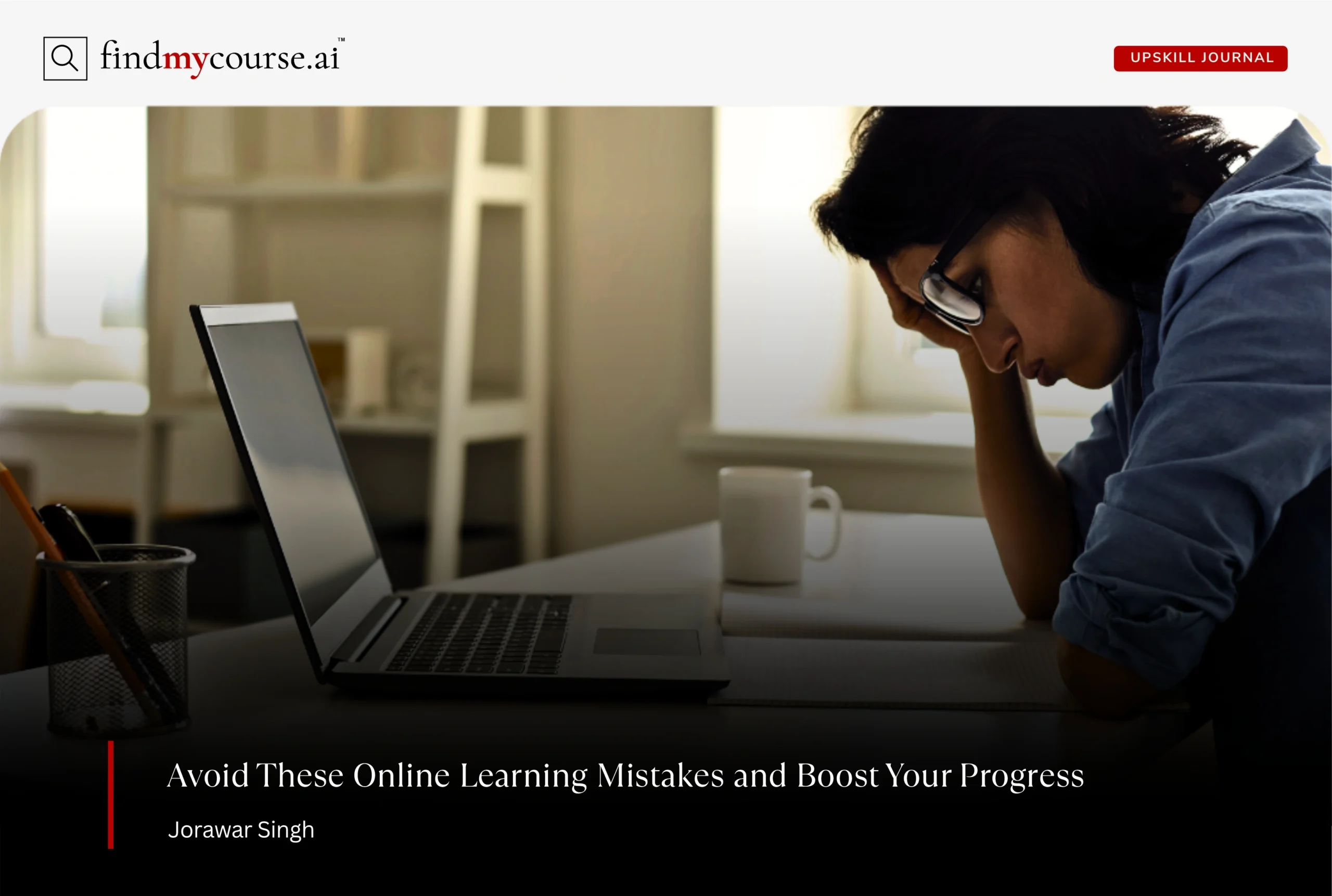 Stressed young woman in front of laptop denoting mistakes in online learning — Findmycourse.ai