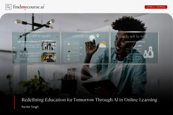 A student using interactive screen for study denoting use of AI in Online Learning — Findmycourse.ai
