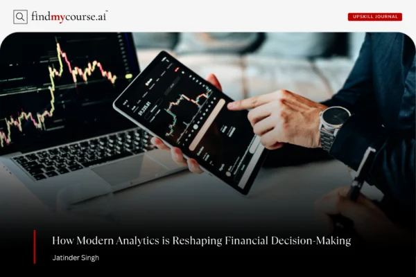 Person discussing business data on screens denoting financial analytics — Findmycourse.ai