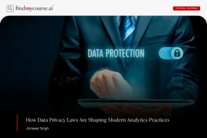 Data protection concept with person holding a computer, denoting data privacy laws — Findmycourse.ai