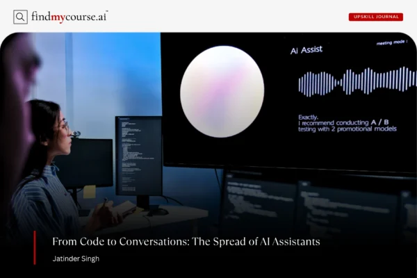 View of an AI Assistant analyzing code on a screen to assist developers — Findmycourse.ai