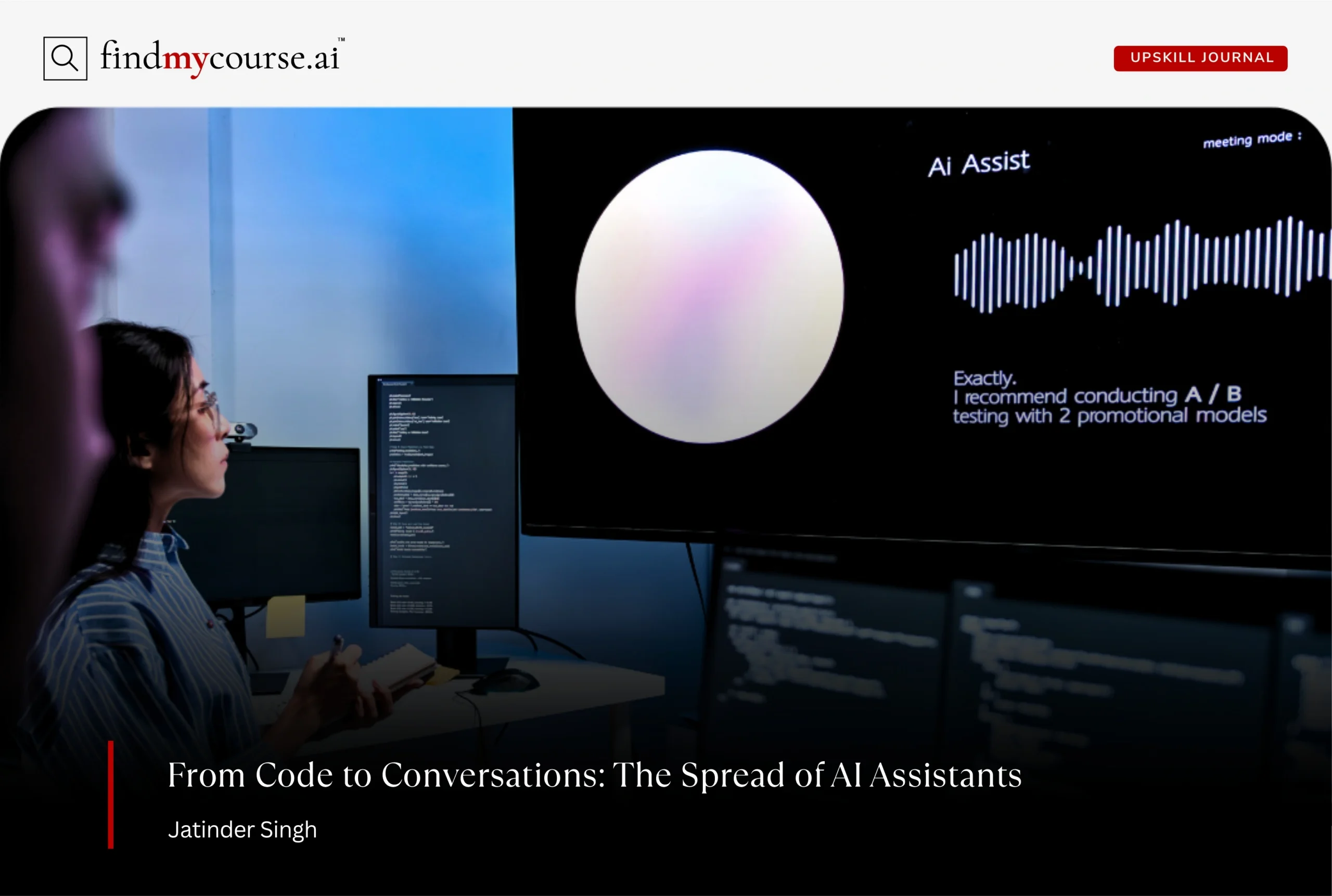 View of an AI Assistant analyzing code on a screen to assist developers — Findmycourse.ai