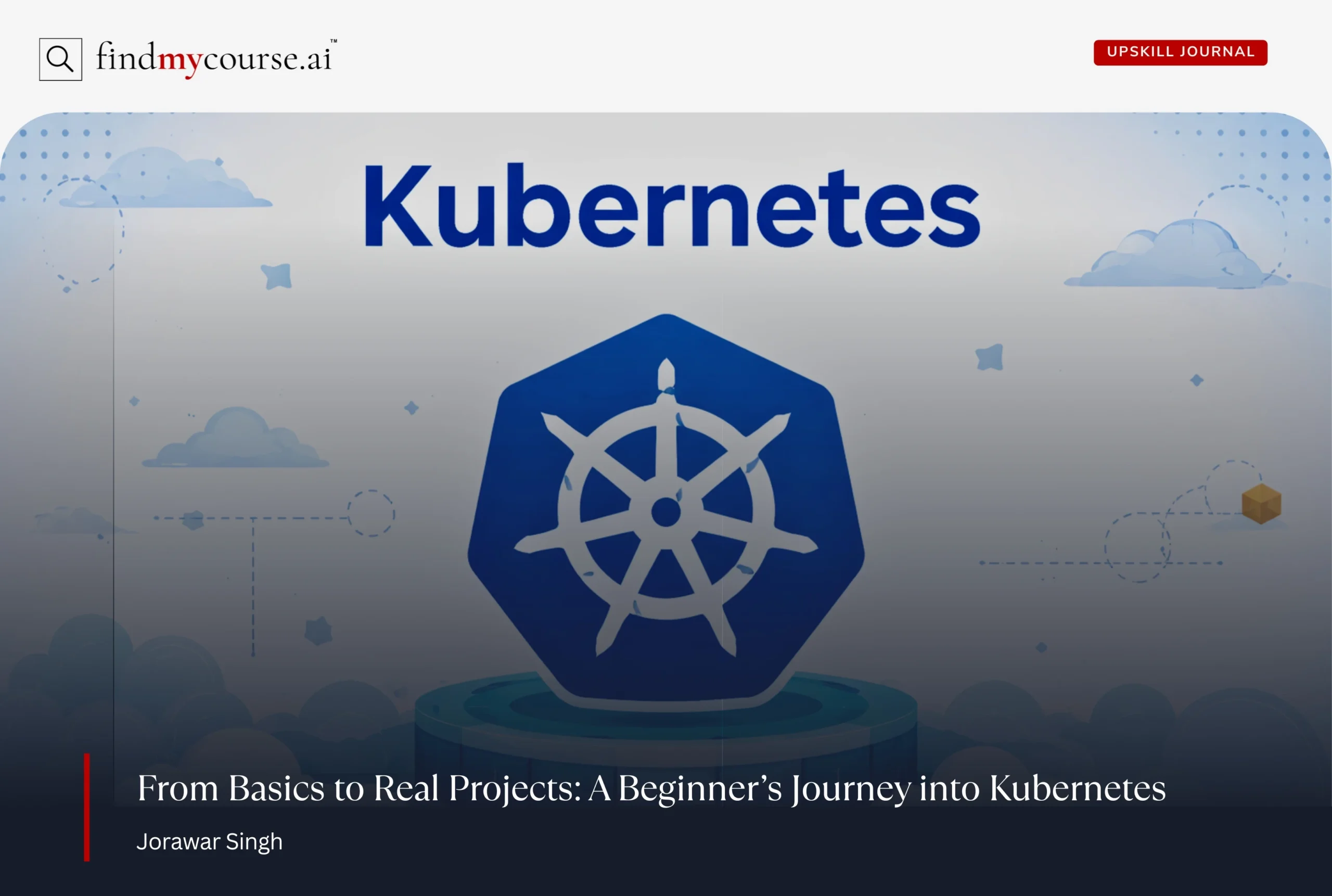 Kubernetes logo on a clean, modern background for a beginners guide — Findmycourse.ai
