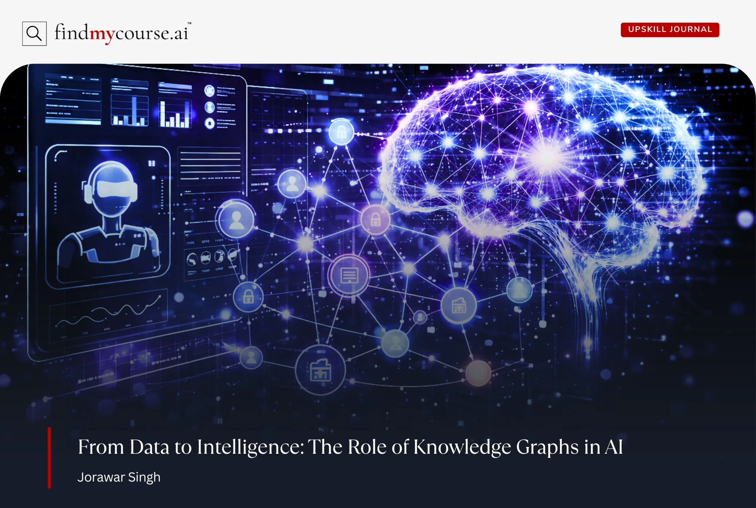 AI system visualizing a knowledge graph with glowing nodes and links — Findmycourse.ai