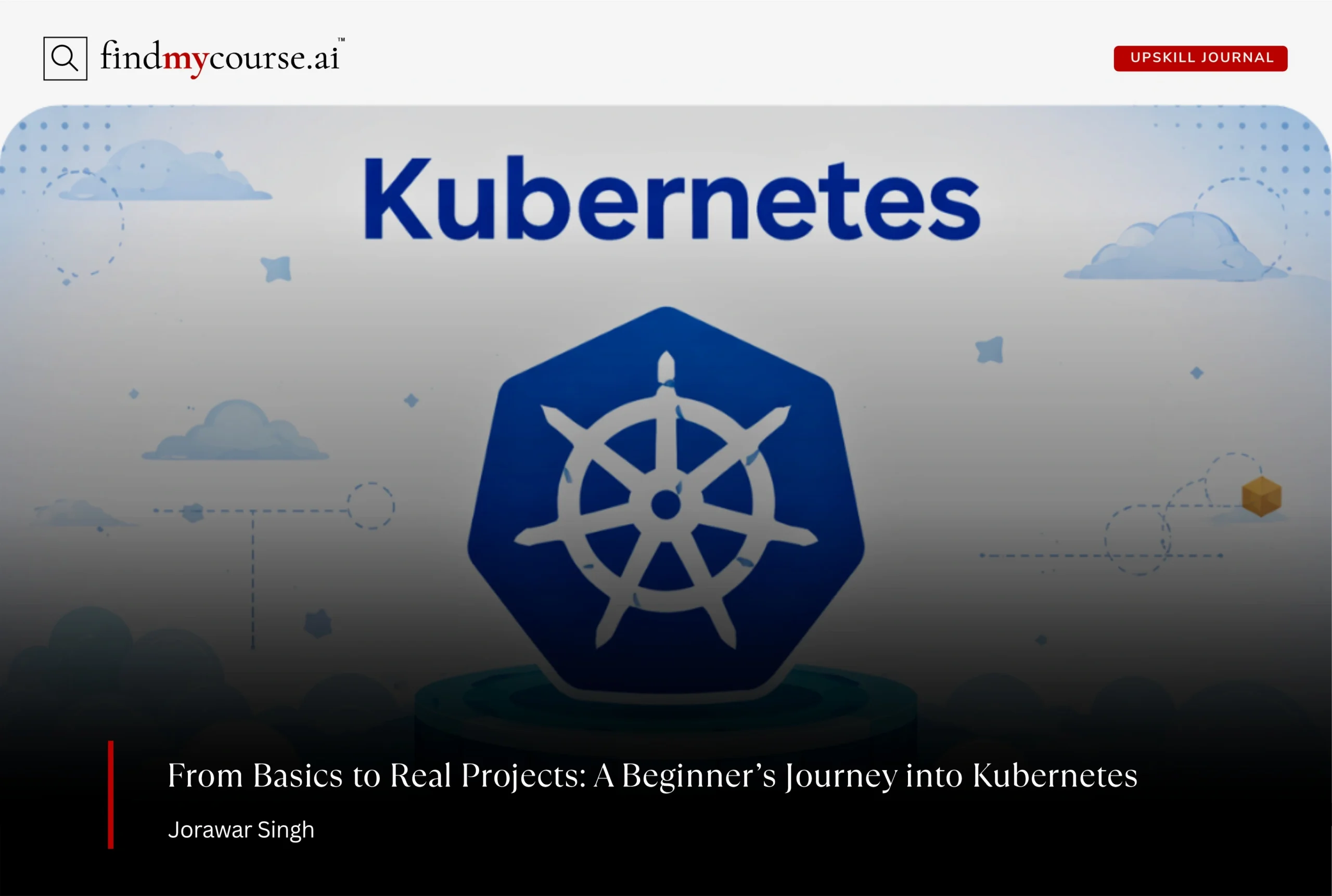 Kubernetes logo on a clean, modern background for a beginners guide — Findmycourse.ai