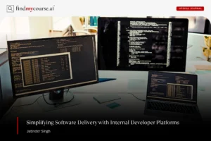 Multiple screens displaying code and data denoting internal developer platforms — Findmycourse.ai