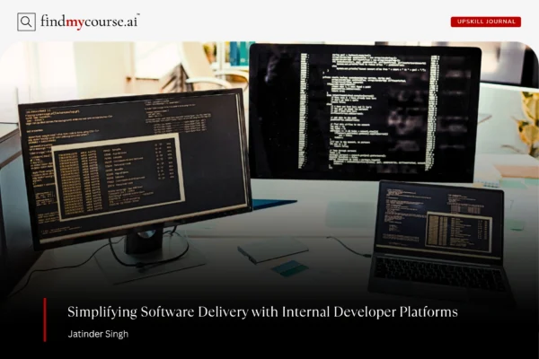 Multiple screens displaying code and data denoting internal developer platforms — Findmycourse.ai