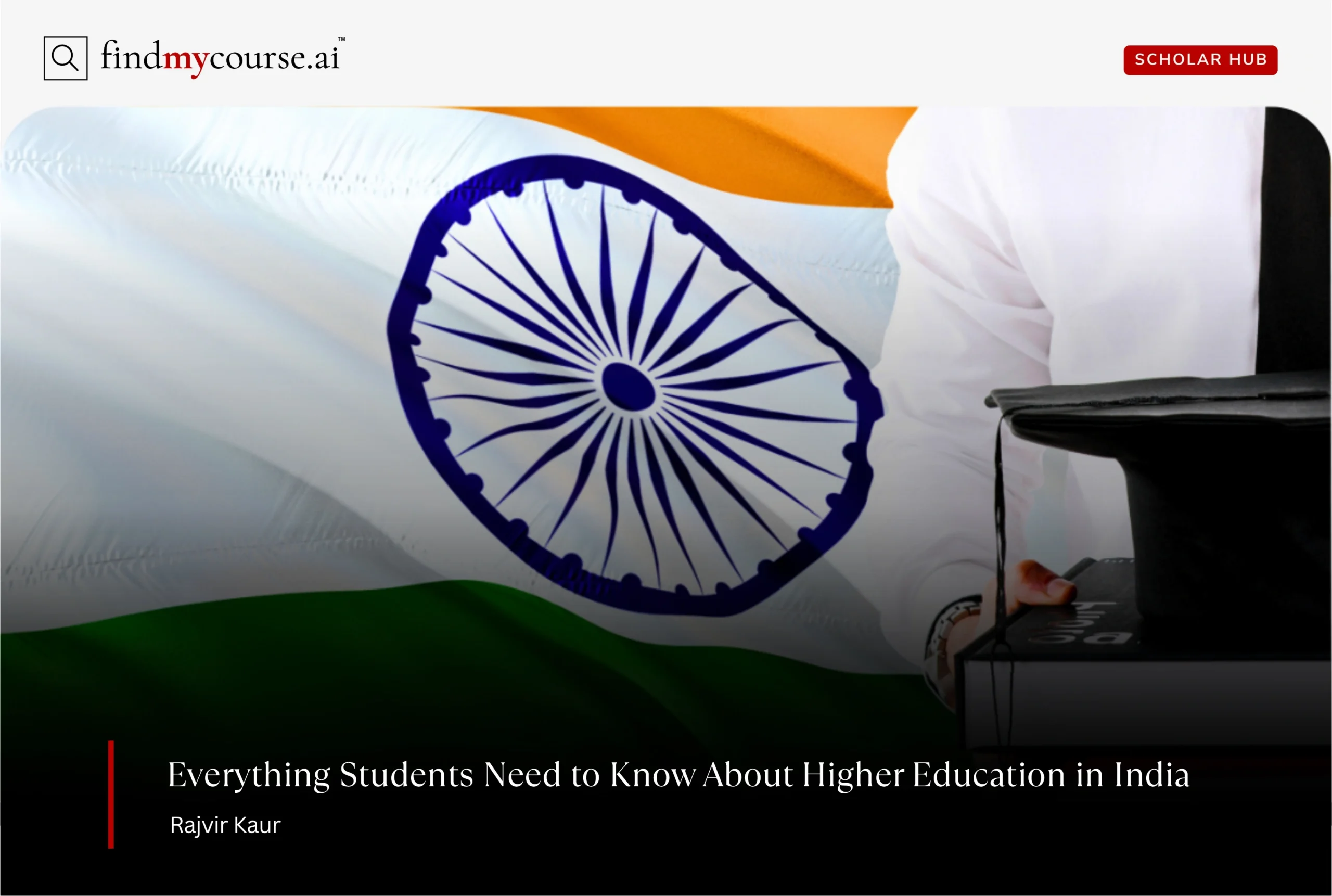 Student holding books over Indian flag background denoting higher education in India — Findmycourse.ai