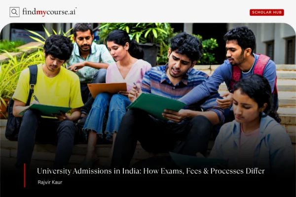 Group of students filling application forms denoting university admissions in India — Findmycourse.ai