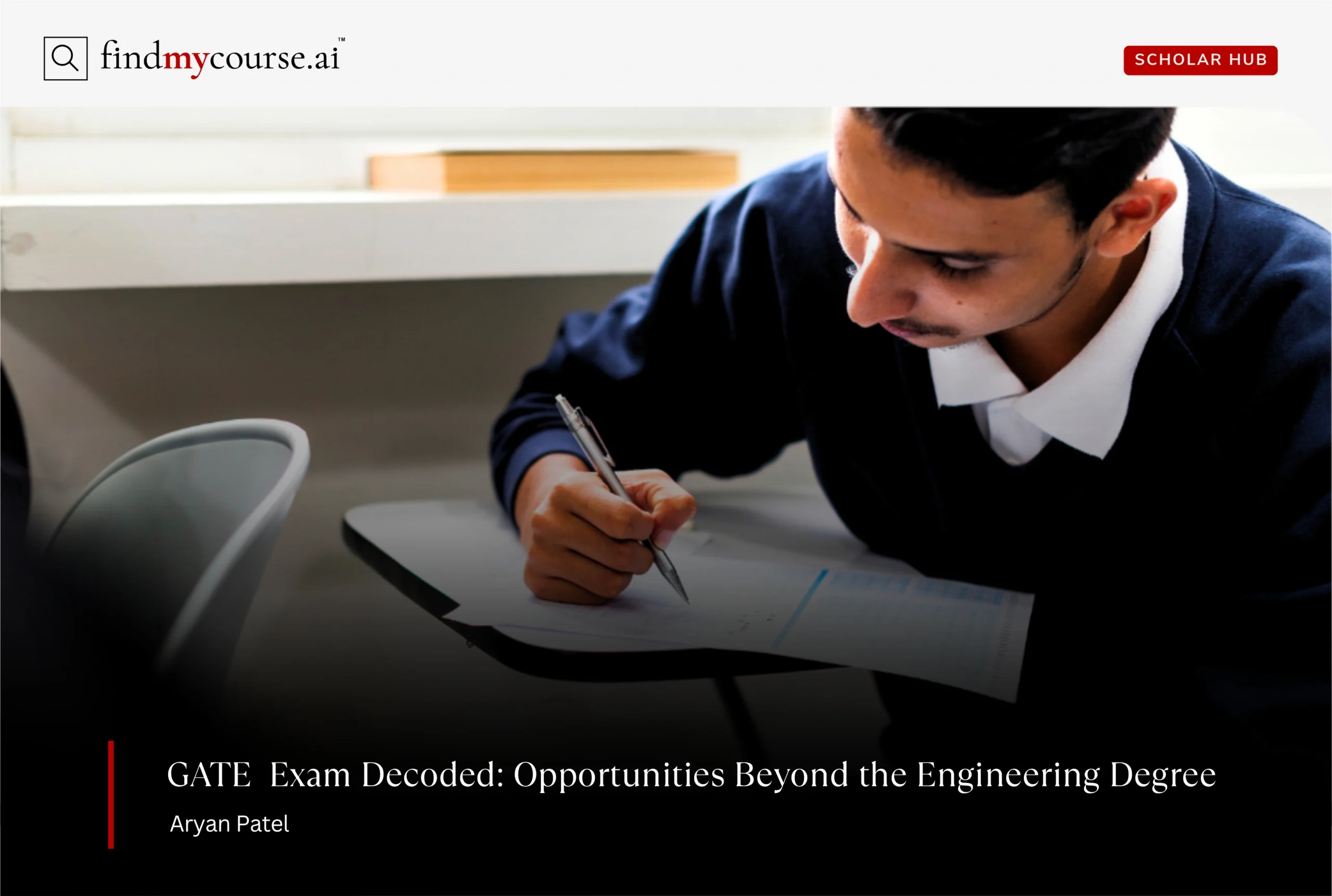 Young graduate sitting in an exam hall representing GATE Exam — Findmycourse.ai