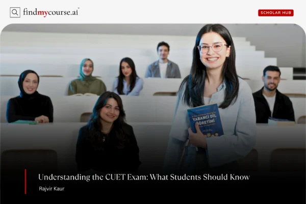 University students in lecture hall with books denoting CUET Exam in India — Findmycourse.ai