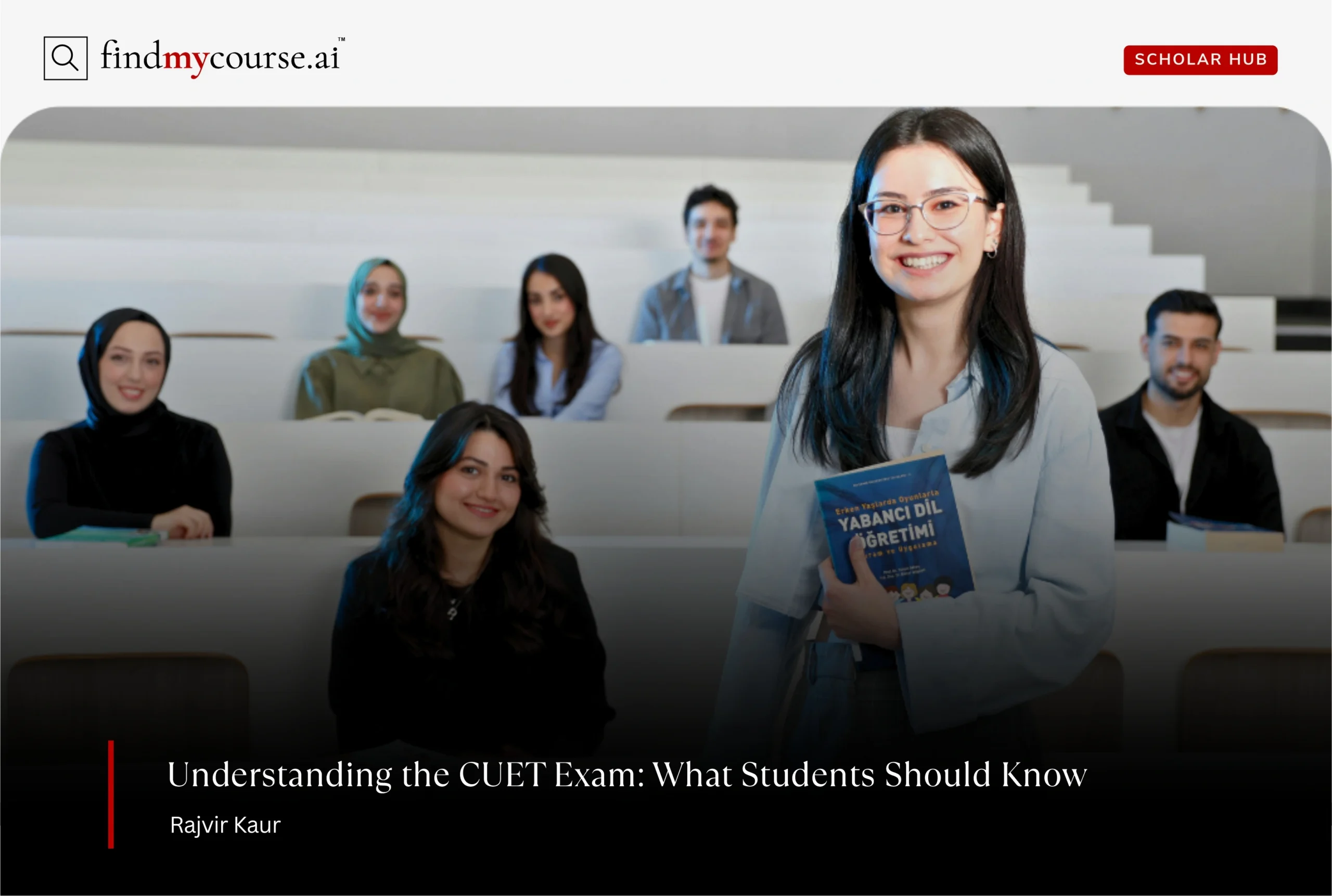 University students in lecture hall with books denoting CUET Exam in India — Findmycourse.ai