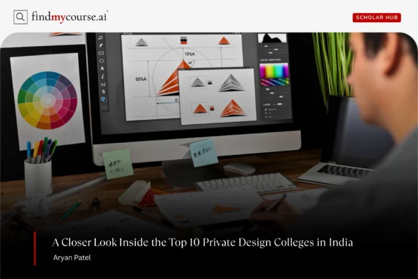 Graphic Designer working on a project denoting top 10 private design colleges — Findmycourse.ai