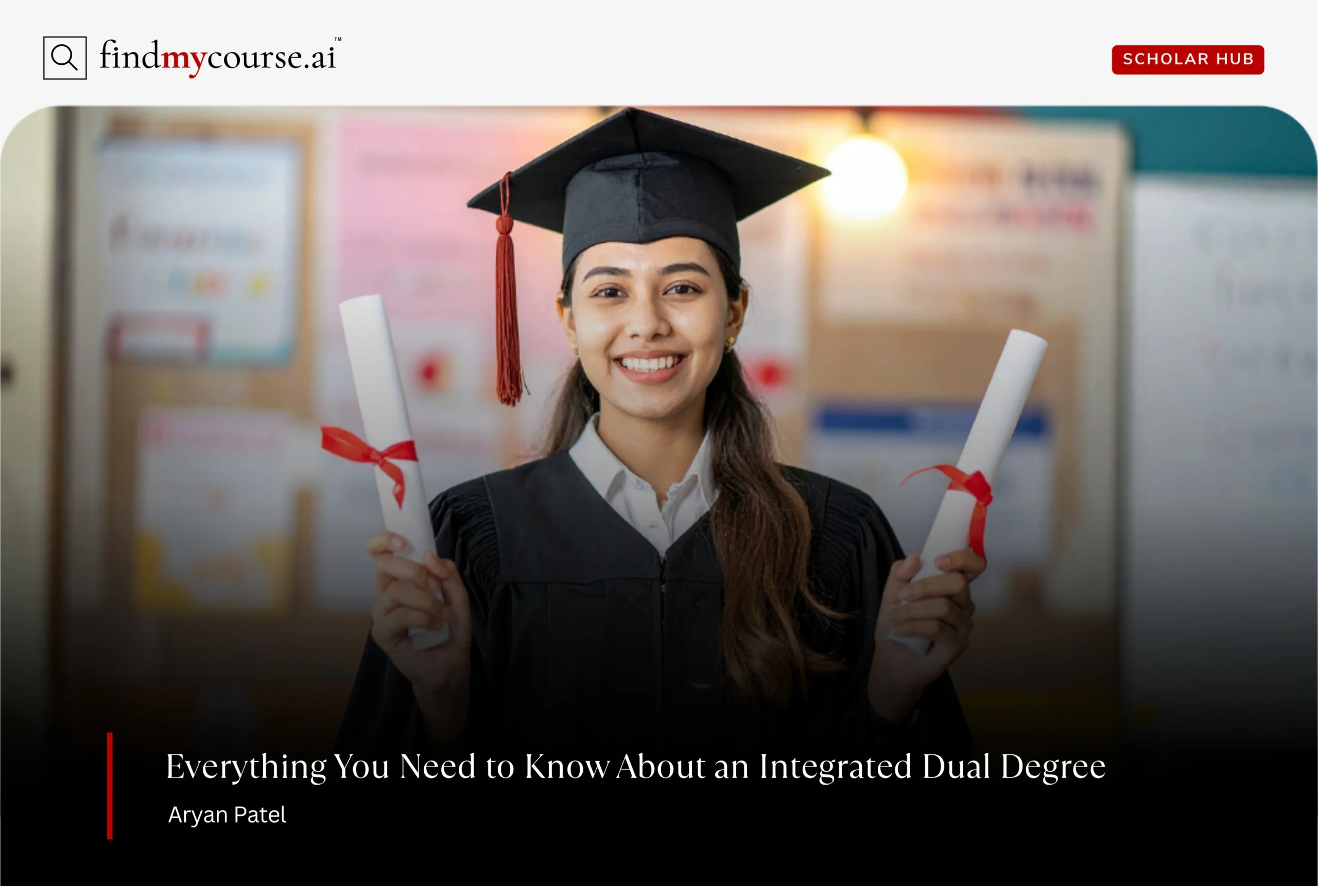 Happy graduate holding two certificates denoting integrated dual degree program — Findmycourse.ai