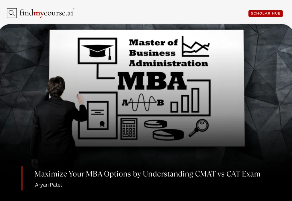 MBA concept with a person writing on a board denoting CMAT vs CAT exam comparison — Findmycourse.ai