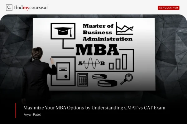 MBA concept with a person writing on a board denoting CMAT vs CAT exam comparison — Findmycourse.ai