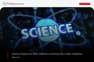 Science concept shown with nuclear symbol denoting difference between BS and BSc degrees — Findmycourse.ai