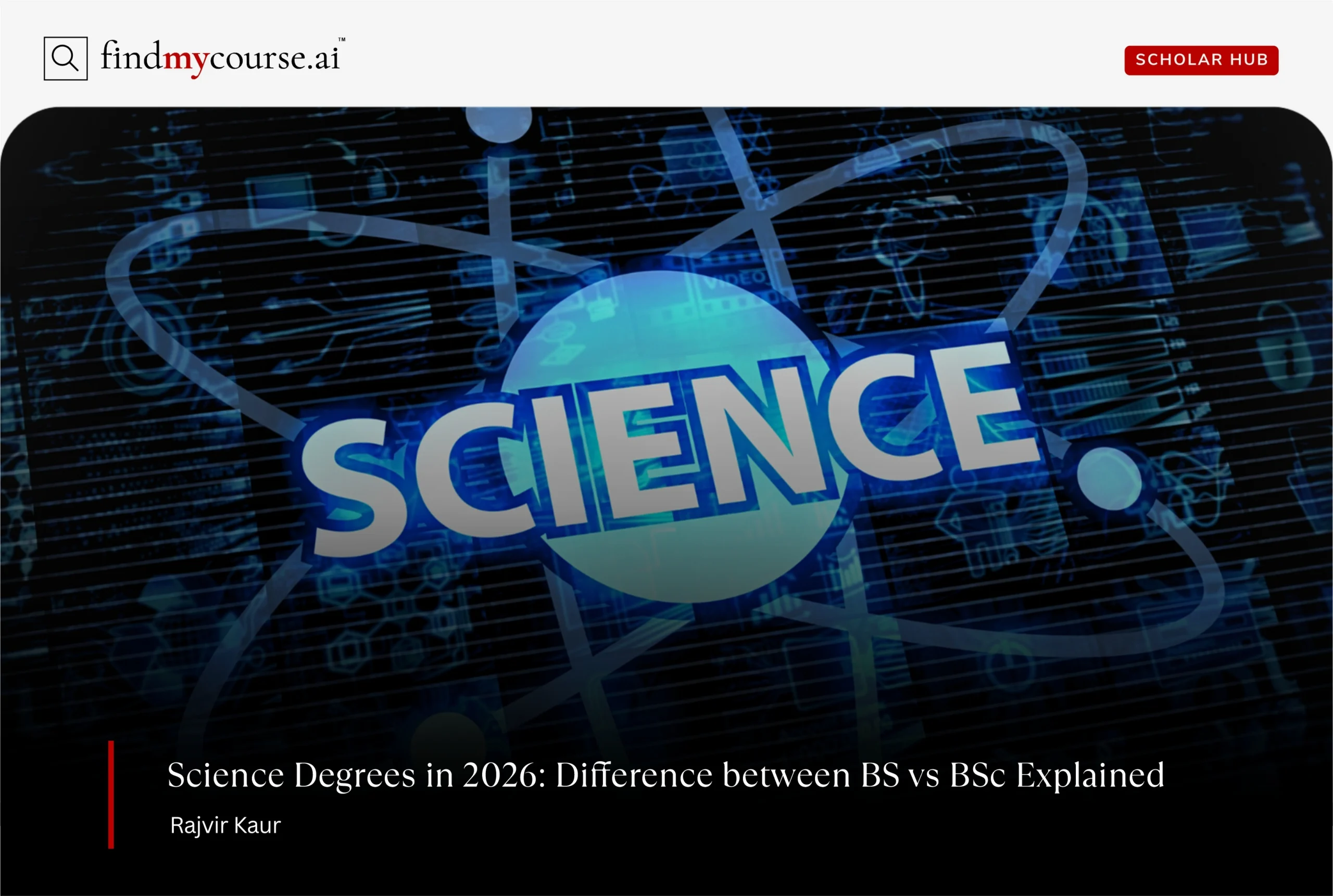 Science concept shown with nuclear symbol denoting difference between BS and BSc degrees — Findmycourse.ai