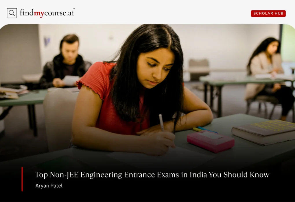 Student in an exam hall representing non-JEE engineering entrance exams in India — Findmycourse.ai