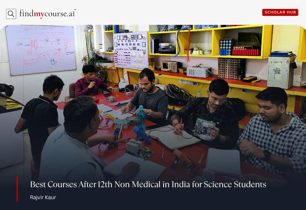 Technical students in a lab representing top courses after 12th non medical in India — Findmycourse.ai