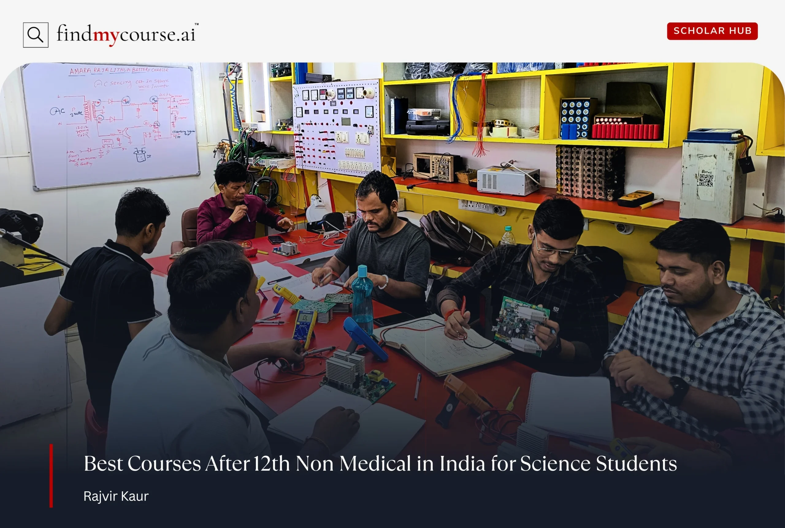 Technical students in a lab representing top courses after 12th non medical in India — Findmycourse.ai